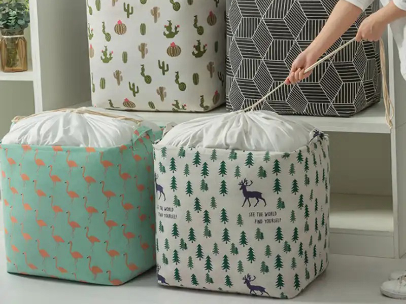 Fabric storage bag cotton linen blend washable