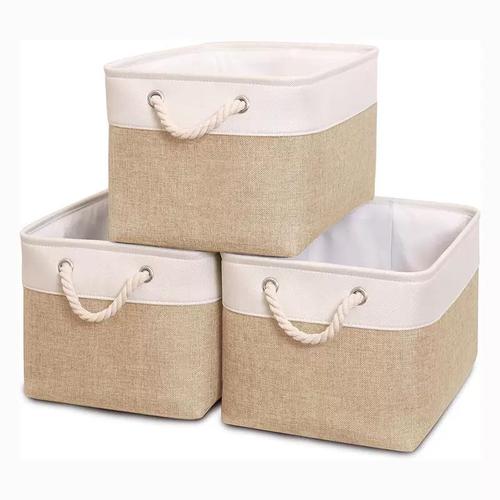 Cotton and linen fabric storage bags with drawstring