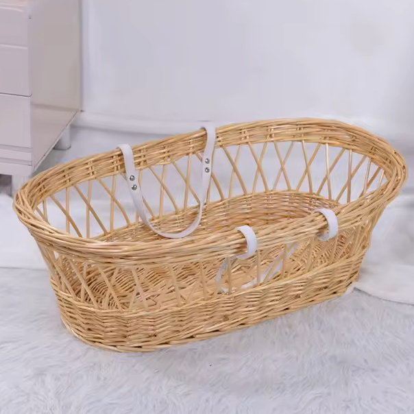 Handwoven willow baby cradle with smooth finish